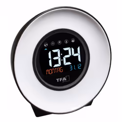 TFA-Dostmann Mood Light, Réveil à quartz, Rond, Blanc, Plastique, 12/24h, unisexe