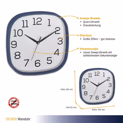 TFA-Dostmann 60.3053.06 wall/table clock Quartz clock Carré Bleu, Blanc