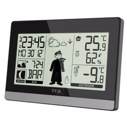 TFA-Dostmann Weather Boy, Noir, Hygromètre d'intérieur, Thermomètre d'intérieur, Thermomètre d'extérieur, Plastique, 20 - 95% ...