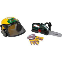 Set bûcheron Bosch - KLEIN - 8197 - Tronçonneuse électronique casque avec visière et gants - Jouet dimitation - Dès 3 ans