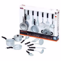 Theo Klein Wmf - Batterie De Cuisine En Plastique, 9 Pces, Fille, Noir, Argent