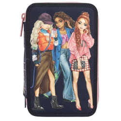 Trousse de crayons - TOP MODEL - City Girls - 3 compartiments - Noir - Remplie avec accessoires