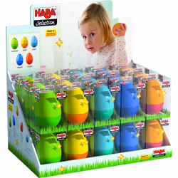 HABA Présentoir Œufs musicaux (6 oeufs musicaux par couleur et bruit.)
