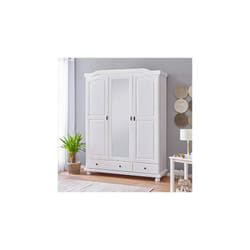 Armoire 3 portes 3 tiroirs finition pin massif blanc