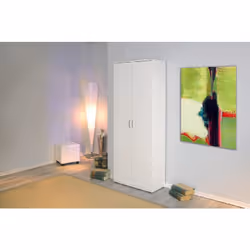 Armoire 2 portes avec étagères, couleur blanche, 70x34x189h