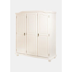 Armoire à trois portes battantes avec étagères internes en pin massif, coloris blanc, 150 x 180 x 56 cm.