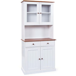 Buffet 2 portes 2 tiroirs en pin massif vernis à l'eau blanc et plateau finition marron