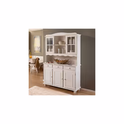 Buffet avec trois portes et tiroirs avec vitrine supérieure, couleur blanche, 130 x 198 x 32 cm