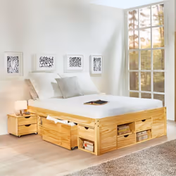 Ensemble lit 140x200 cm + 2 chevets en pin massif naturel - chamonix