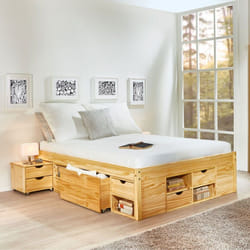 Ensemble lit 140x200 cm + 2 chevets en pin massif naturel - chamonix