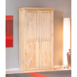 Armoire deux portes en pin massif finition naturelle, coloris chêne, 95 x 190 x 55 cm.