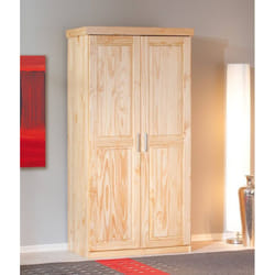 Armoire deux portes en pin massif finition naturelle, coloris chêne, 95 x 190 x 55 cm.