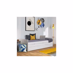 Ce lit gigogne avec rangements en pin blanc CHAMBERY est un modèle pratique pour une chambre d'enfant ou un appartement d'étu ...