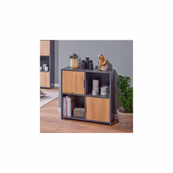 Cette petite étagère 2 portes gris et chêne est idéale pour décorer de manière simple et raffinée vos intérieurs. Conçue en p ...