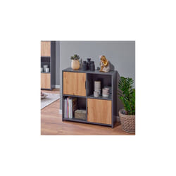 Inter Link - Etagère 2 portes 77x30x77 cm gris et chêne - pepio
