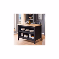 Helina buffet îlot de cuisine, 2 tablettes noir,chêne décor.