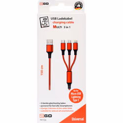 2GO 797150 câble USB 1,5 m USB B USB C/Micro-USB B/Lightning Rouge