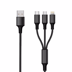 2GO 797153, 1,5 m, USB B, USB C/Micro-USB B/Lightning, Noir