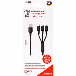 2GO 797153 câble USB 1,5 m USB B USB C/Micro-USB B/Lightning Noir