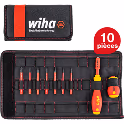 Jeu d'outils : tous les outils sont rangés de manière ordonnée et sécurisée dans une trousse à outils solide à fermeture scra ...