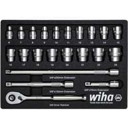 Jeu de clés à cliquet 3/8' 22 pièces avec intercalaire en mousse i Outil en acier chrome-vanadium pour montage et installation (44708) - Wiha