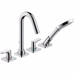 Comprend : robinetterie de baignoire à 4 trous, douchette à main, flexible de douche, support de pomme de douche. Saillie 135 ...