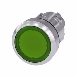 description Illuminated pushbutton, 22 mm, round, metal, shiny, green, pushbutton, flat, momentary contact type Illuminated p ...