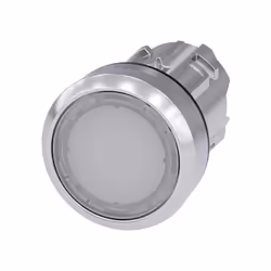 description Illuminated pushbutton, 22 mm, round, metal, shiny, white, pushbutton, flat, momentary contact type Illuminated p ...