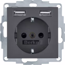 Berker 48031606, Type F + 2 x USB A, Anthracite, Thermoplastique, IP20, 250 V, 16 A