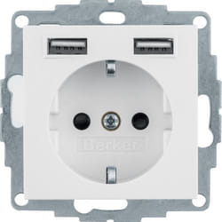 Berker 48031909 prise de courant Type F + 2 x USB A Blanc