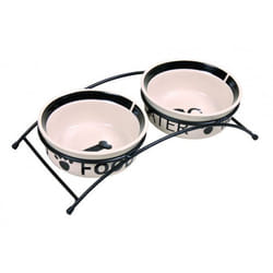 Trixie Mangeoir pour animaux Double Bol Blanc Noir Céramique 0,6 L