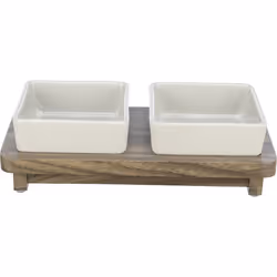 TRIXIE Set de gamelles CityStyle, en céramique/MDF, Universel, Vitrocéramique, Blanc, Bois, Ensemble gamelles pour animaux de ...