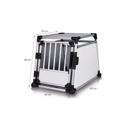 Cage de transport pour chien Alu Autobox 63 x 65 x 90 cm. Encadrement aluminium, côtés, plancher et plafond en panneaux bois ...