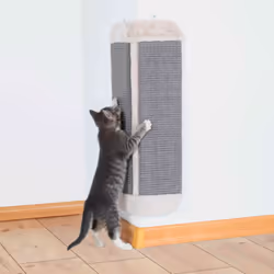 Griffoir d' angle. pour chat. dimension: 32 x 60 cm . couleur gris . en sisal/peluche (polyester). surface en sisal. face arr ...
