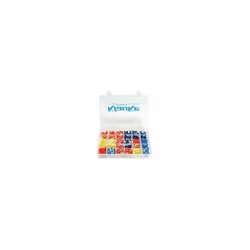 Coffret plastique avec plusieurs compartiments comprenant : - Cosses rondes pré-isolées - Clips femelles - Manchons à butée i ...