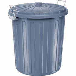 Poubelle Ronde - Helit - 55L - Plastique Gris - Couvercle avec Anses Métalliques