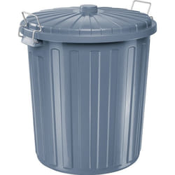 Poubelle Ronde - Helit - 55L - Plastique Gris - Couvercle avec Anses Métalliques