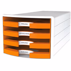 HAN 1013-51, Plastique, Polystyrène, Orange, Blanc, C4, A4, 4 tiroir(s), 280 mm