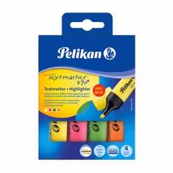 Pelikan Textmarker 490, 4 pièce(s), Vert, Orange, Rose, Jaune, Multicolore, Encre à base d'eau, Boîte