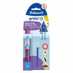 Pelikan griffix, Baie, Système de remplissage cartouche, Bleu, Plastique, Acier inoxydable, Pour gaucher