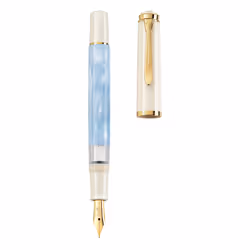 Pelikan Classic M200, Bleu, Or, Perle, Système de remplissage cartouche, Acier plaqué or, Fin, Allemagne, Emballage cadeau