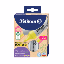 Pelikan Textmarker 490 eco, 4 pièce(s), Vert, Orange, Rose, Jaune, Pointe biseautée, Plastique recyclé, Gras/fin/moyen, 1 mm