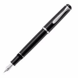 Pelikan P 205, Noir, Argent, Système de remplissage cartouche, Résine, Plume arrondie, Acier inoxydable, Moyen