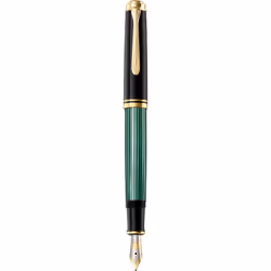 Pelikan M600, Noir, Or, Vert, Système de reservoir rechargeable, Or, Plume italique, Or/rhodium, Moyen