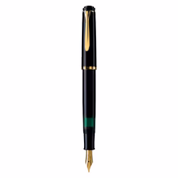Pelikan M200, Noir, Or, Système de reservoir rechargeable, Résine, Or, Plume italique, Or/acier inox