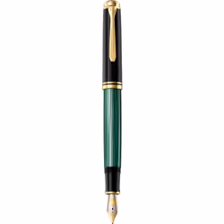 Pelikan M800, Noir, Or, Vert, Système de reservoir rechargeable, Or, Plume italique, Or/rhodium, Moyen