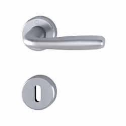 Béquilles doubles sur rosaces, avec rosaces de fonction. Garniture monobloc avec ressort de rappel à double sens, bague de gu ...