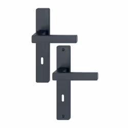 Poignée de porte sur plaque longue – finition noir mat F9714M Fonction à clé L – serrure 70 mm – entraxe de fixation 195 mm A ...