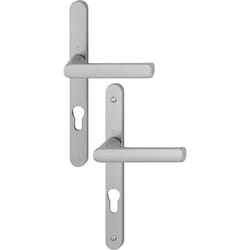 Ensemble poignées pour portes-fenêtres Hamburg plaque étroite - Carré de 7 - Entraxe 70 mm - Epaisseur 78-87 - Alu aspect inox Hoppe 12004169