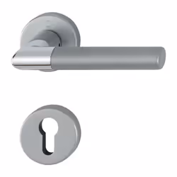 Poignée de porte sur rosace ronde – finition chromé mat F49/F9-2 Compatible fonction clé I – serrure européenne standard Alum ...